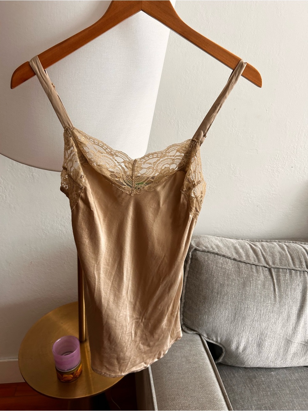 Vtg Y2K 90’s Silk Lace Cami Top S Fairy Coquette Beige Whimsy Bella
